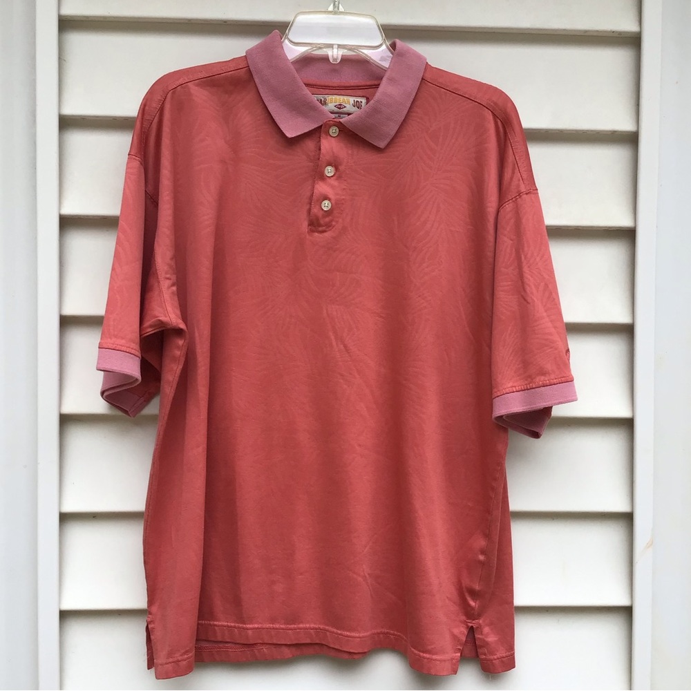 Caribbean Joe Shirt Mens Sz M Pink Orange Leaf Pattern Polo Short Sleeve